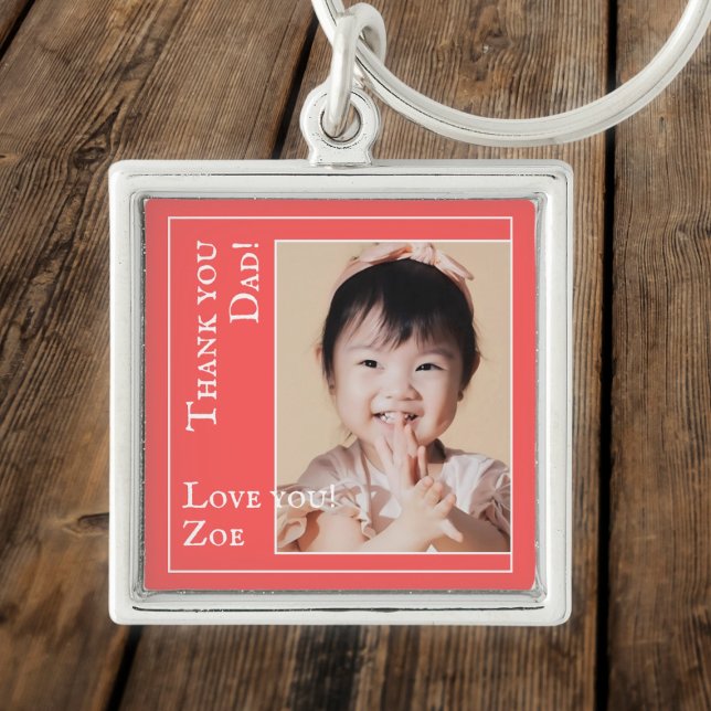 Thank you Dad in red and white, photo and name Key Ring (Creator Uploaded)