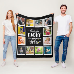 Thank You Daddy Birthday Photo Collage Black Fleece Blanket