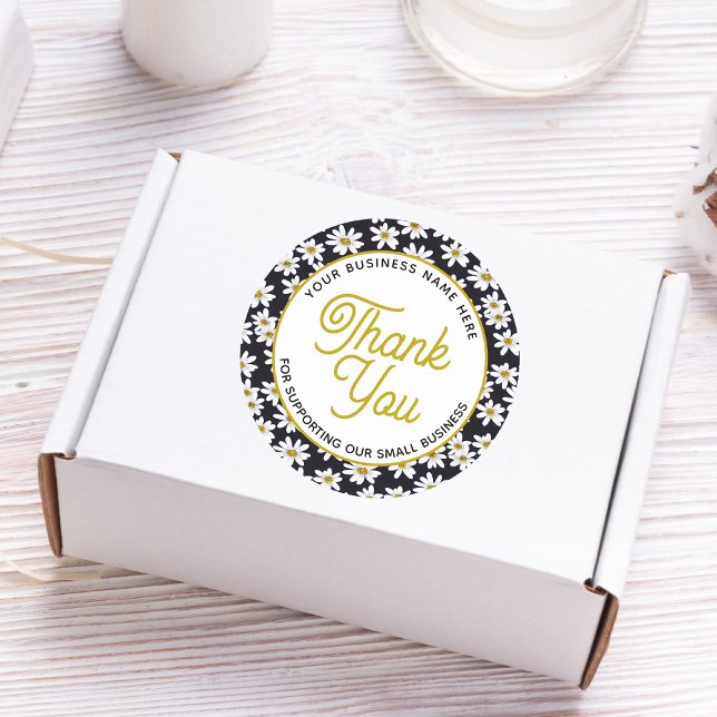 Thank you Daisy Floral Business Classic Round Sticker (Add this elegant thank-you sticker to your business stationery to surprise your customers. Buy now!)