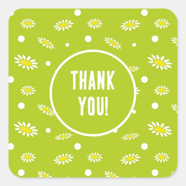 Thank You Daisy Flower Spring Party Favour Square Sticker (Front)
