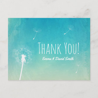Thank You | Dandelion Blowing Elegant Watercolor Postcard