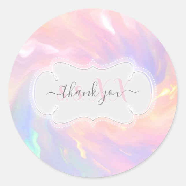 Thank You Date Holographic Baby Shower Birthday Classic Round Sticker (Front)