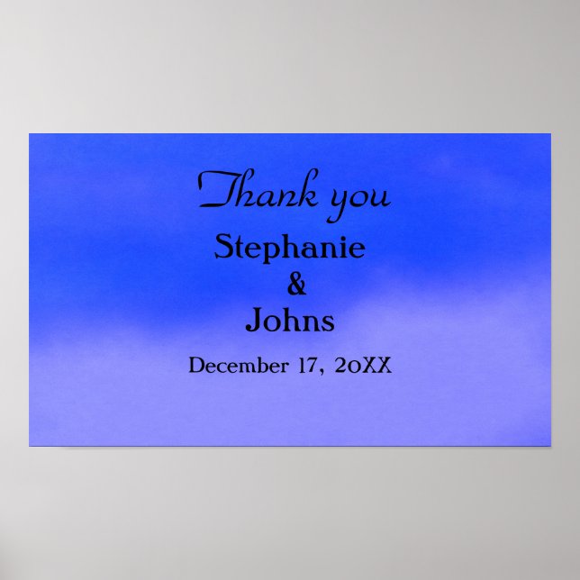 Thank You Deep Blue Cloud Abstract Art Wedding Poster (Front)