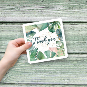 Thank you design with tropical leaves gold glitter