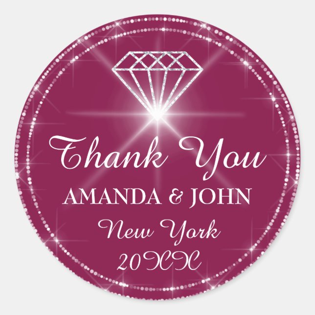 Thank You Diamond Marsala Name Wedding Bridal 16th Classic Round Sticker (Front)