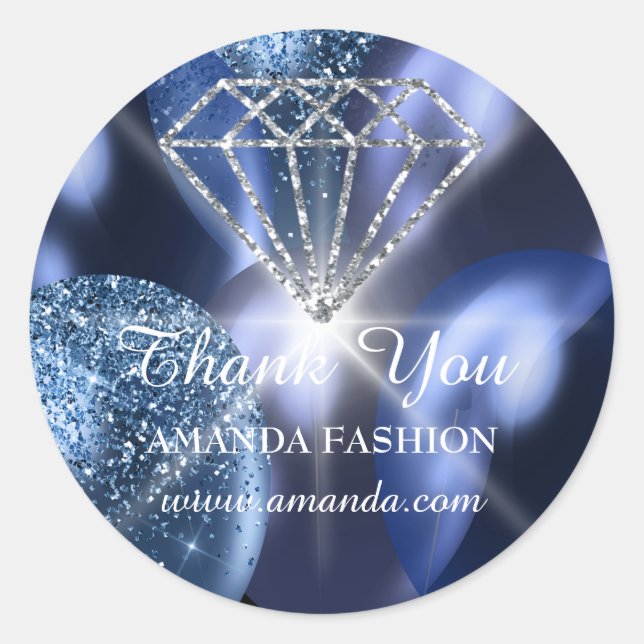 Thank You Diamond Name Blue Navy Baloons Classic Round Sticker (Front)