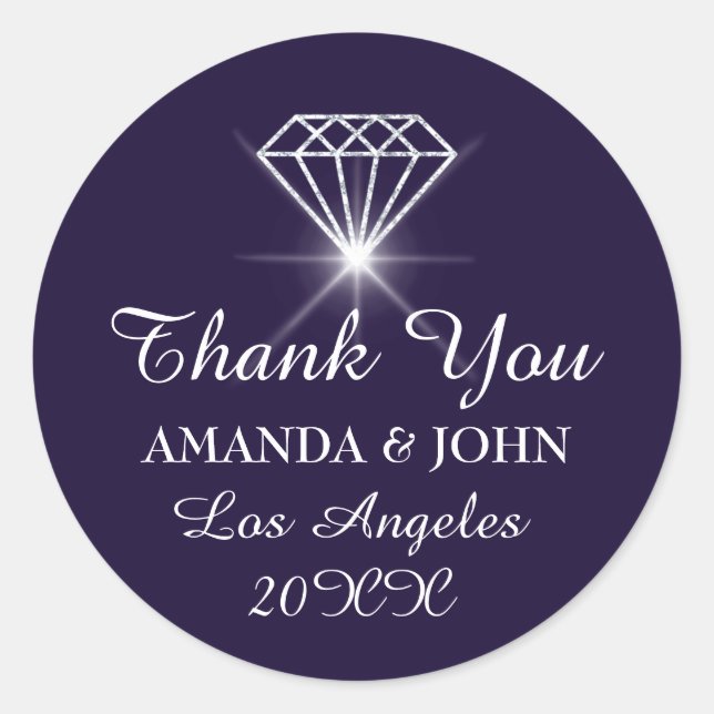 Thank You Diamond Name Wedding Bridal Sweet16th Classic Round Sticker (Front)