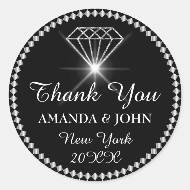 Thank You Diamond Name Wedding Bridal Sweet16th Classic Round Sticker (Front)