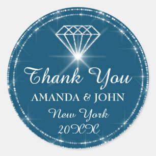 Thank You Diamond Name Wedding Bridal Sweet16th Classic Round Sticker