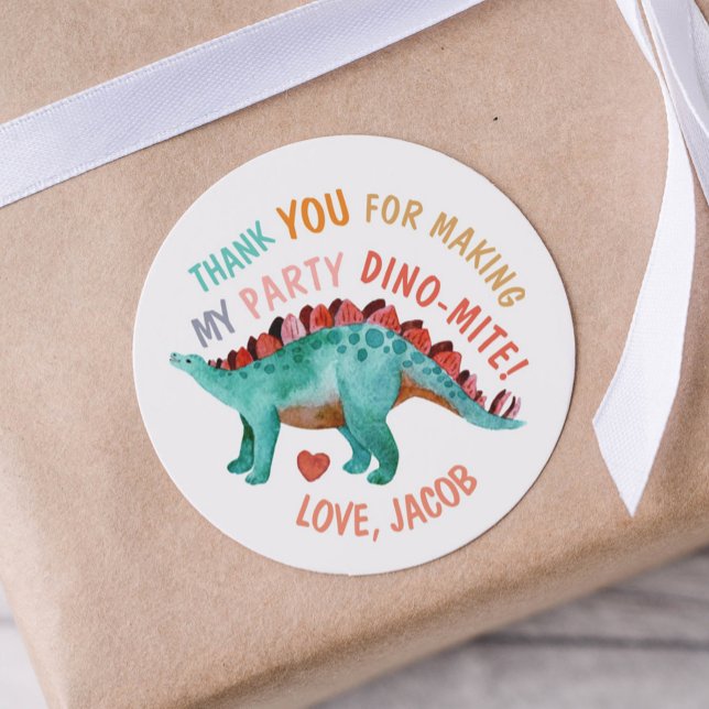  Thank You Dino-Mite Watercolor Dinosaur  Classic Round Sticker (Creator Uploaded)