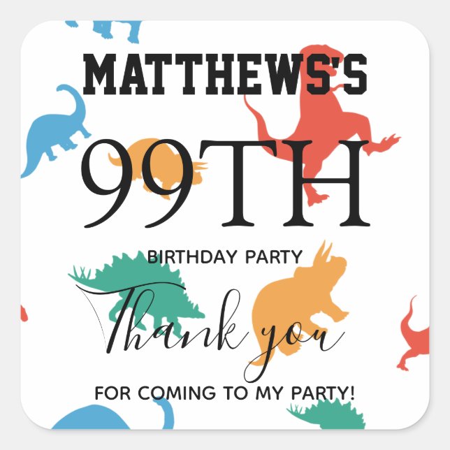 Thank you Dinosaur 1st Birthday party favour bags Square Sticker (Front)