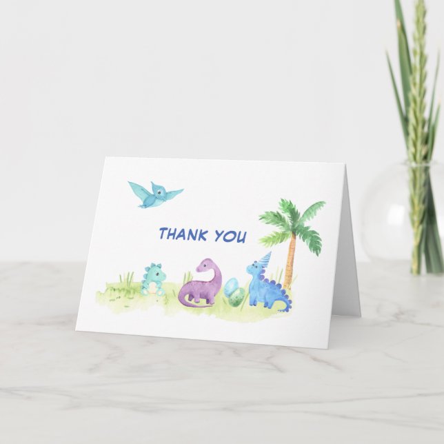 Thank You Dinosaur Cute Watercolor Baby Shower Card (Front)