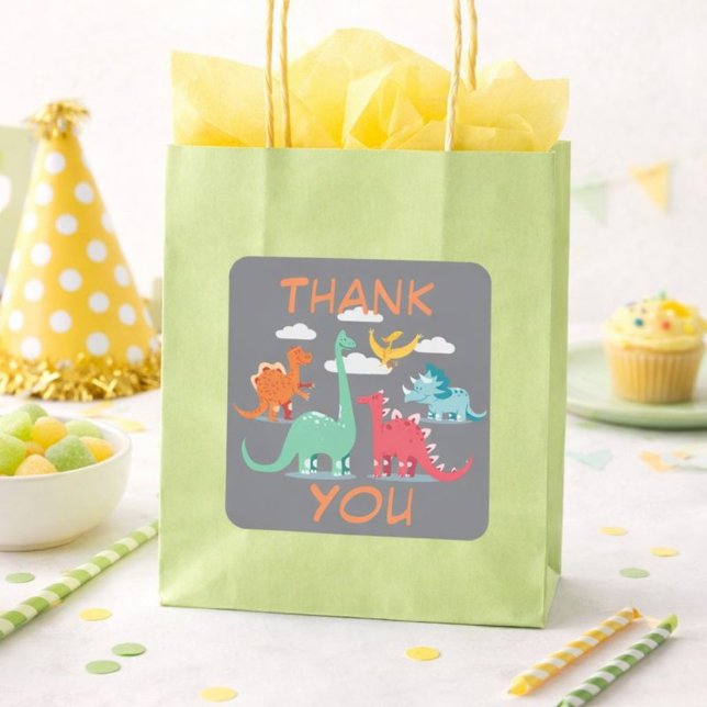 Thank You Dinosaur Party Favour Square Sticker (Creator Uploaded)