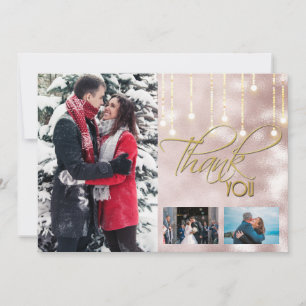Thank you DIY 3 photo rose gold string lights Card