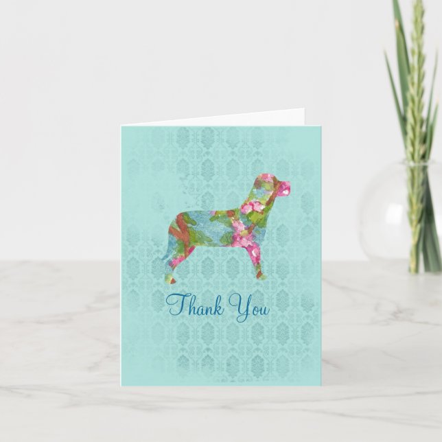 Thank You Dog Animal Pink Watercolor Flower Art Card (Front)