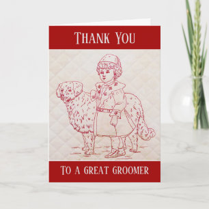 Thank You Dog Groomer Vintage Embroidery of Dog Card