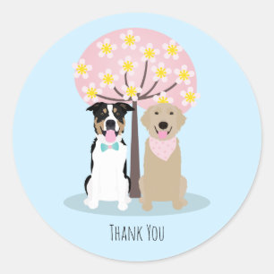 Thank You Dogs By Cherry Blossom Tree Classic Round Sticker