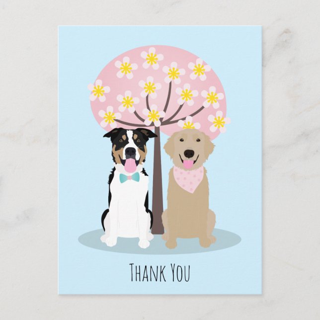 Thank You Dogs By Cherry Blossom Tree Postcard (Front)