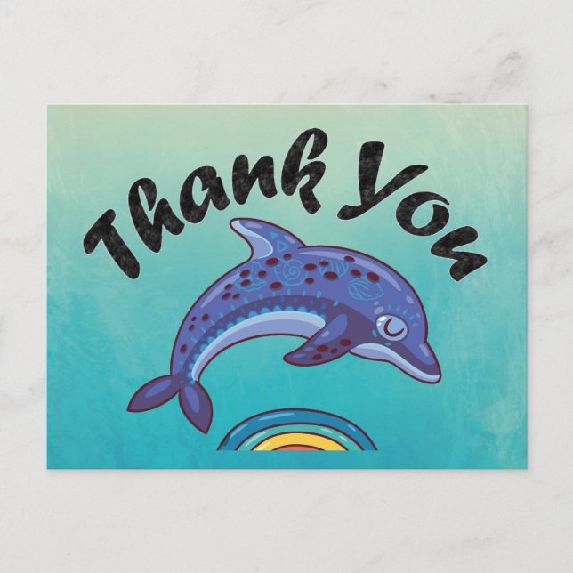 Thank You Dolphin Jumping Over Colourful Water Postcard (Front)