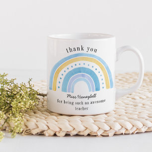 Thank You Doodle Blue Rainbow Awesome Teacher Coffee Mug