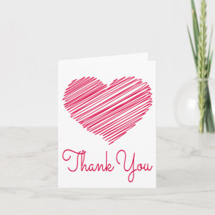 Thank You Doodle Heart Red / Pink Card