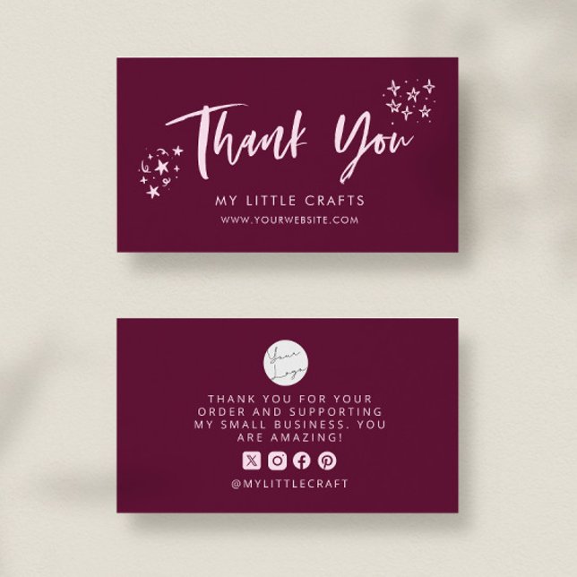 Thank You Doodle Stars Cranberry Small Business  Business Card (Creator Uploaded)