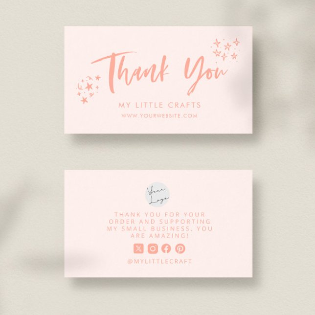 Thank You Doodle Stars Peach Small Business  Business Card (Creator Uploaded)