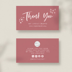 Thank You Doodle Stars Pink Small Business Card