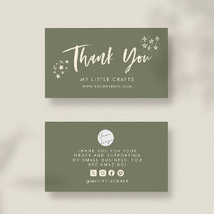 Thank You Doodle Stars Sage Green Small Business Business Card