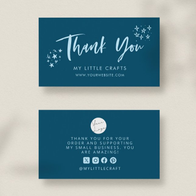 Thank You Doodle Stars Teal Small Business  Business Card (Creator Uploaded)