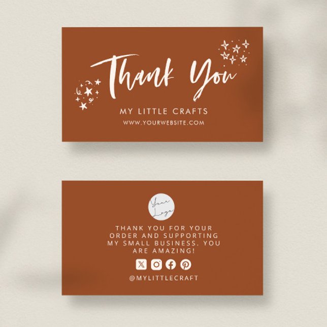 Thank You Doodle Stars Terracotta Small Business  Business Card (Creator Uploaded)