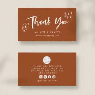 Thank You Doodle Stars Terracotta Small Business  Card