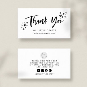 Thank You Doodle Stars White Small Business  Business Card