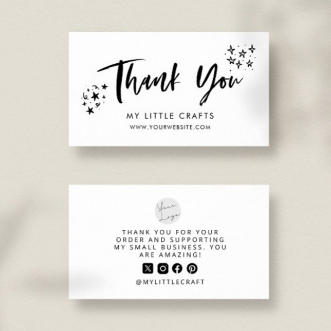 Thank You Doodle Stars White Small Business  Business Card (Creator Uploaded)