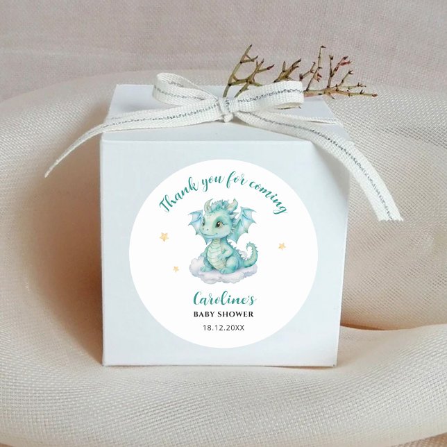 Thank you Dragon Baby Shower Classic Round Sticker (Creator Uploaded)