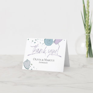 Thank You   Dusty Blue and Lilac Plum Seashells Card