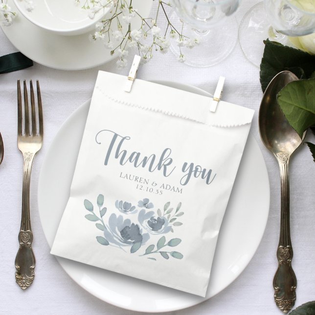 Thank you Dusty Blue Floral Wedding Favour Bags (Creator Uploaded)