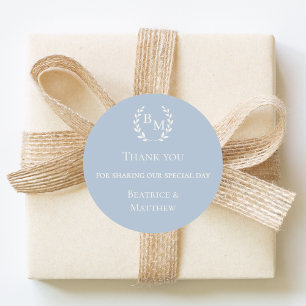 Thank you dusty blue monogrammed wedding classic round sticker