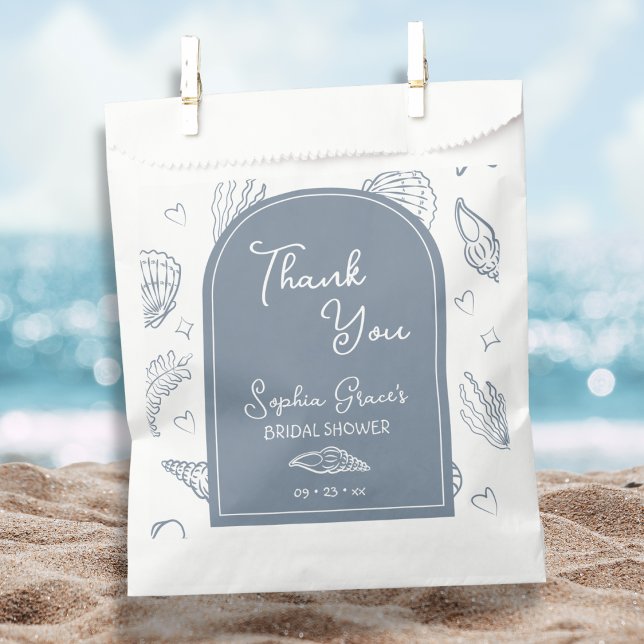 Thank You Dusty Blue Seashells Doodles  Favour Bags (Creator Uploaded)