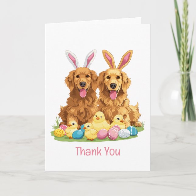 Thank You Easter Golden Retriever Dogs Bunny Ears Card (Front)