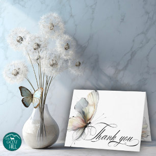 THANK YOU Elegant Abstract Ink Pastel Butterflies Card