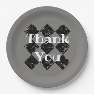Thank You Elegant Black White Diamond Pattern Paper Plate