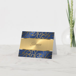 Thank You Elegant Blue and Gold Filigree Card