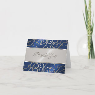 Thank You Elegant Blue and Silver Filigree Card