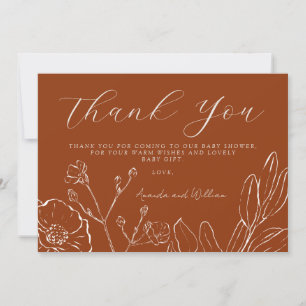 Thank You Elegant Burnt Orange Botanical Leaves Card