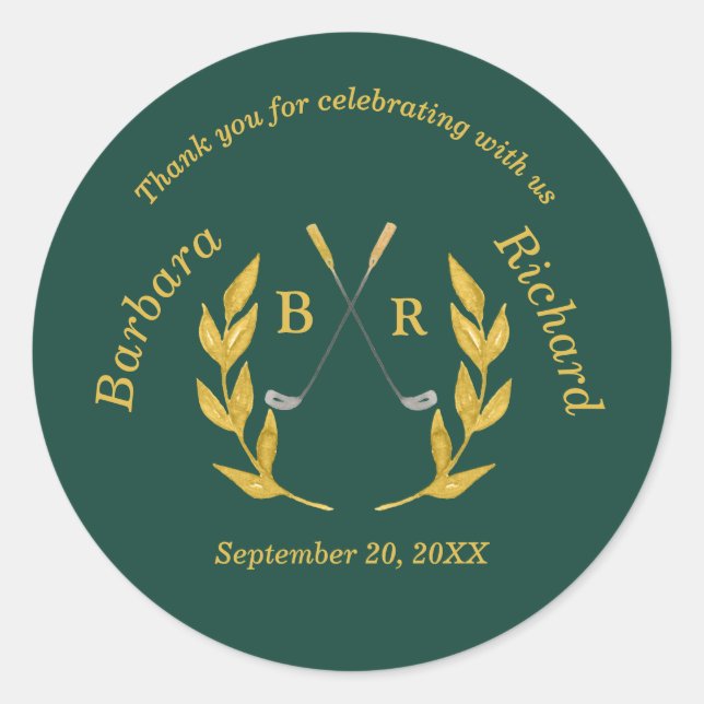 *Thank You Elegant Custom Golf Theme Wedding Classic Round Sticker (Front)