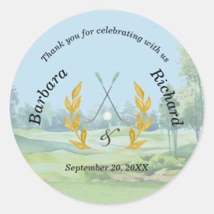 *Thank You Elegant Custom Golf Theme Wedding Classic Round Sticker