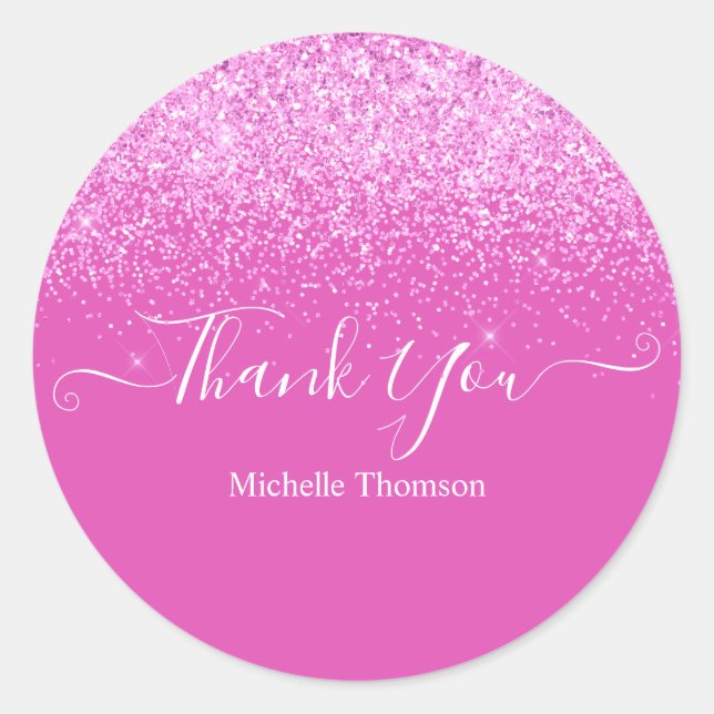 Thank you elegant fashionable dark pink glitter fo classic round sticker (Front)