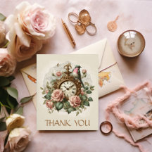 Thank you Elegant Floral Rose Antique Clock Bird