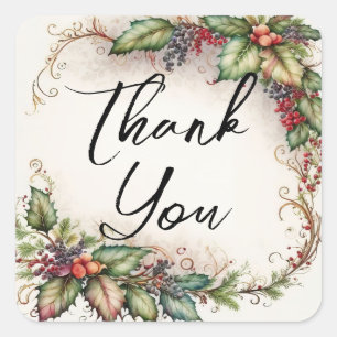 Thank You Elegant Fruit Greenery Garland Square Sticker